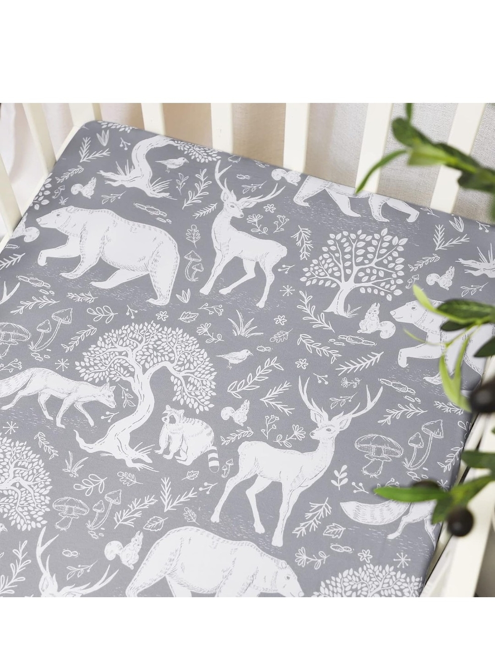 Bedtime Originals Deer Park Fitted Crib Sheet Gray & White